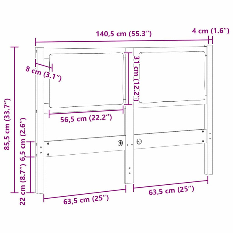 vidaXL Fejtámla Egyéb Fehér 135 cm Tömör fenyőfa