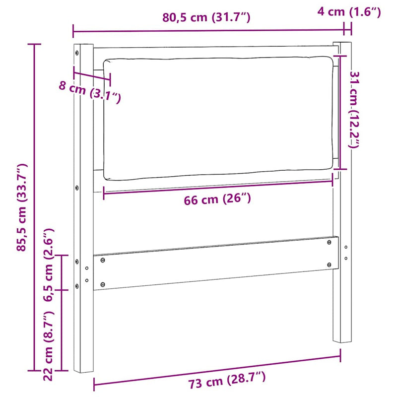 vidaXL Fejtámla Egyéb Fehér 75 cm Tömör fenyőfa
