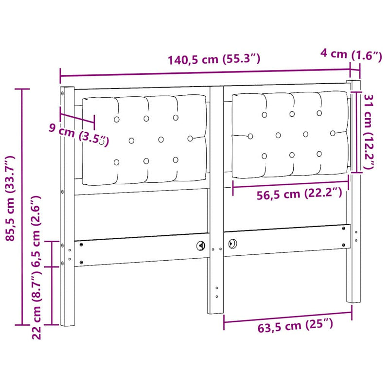 vidaXL Fejtámla Egyéb Barna és világosszürke 135 cm Tömör fenyőfa
