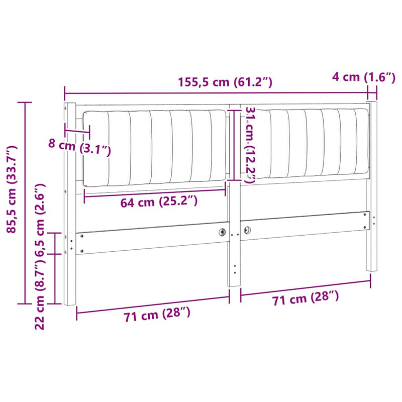 vidaXL Kárpitozott fejtámla fejtámlával Fehér 150 cm Tömör fenyőfa