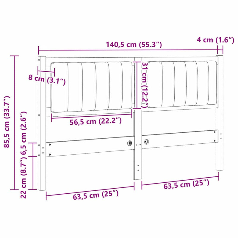 vidaXL Kárpitozott fejtámla fejtámlával Barna 135 cm Tömör fenyőfa