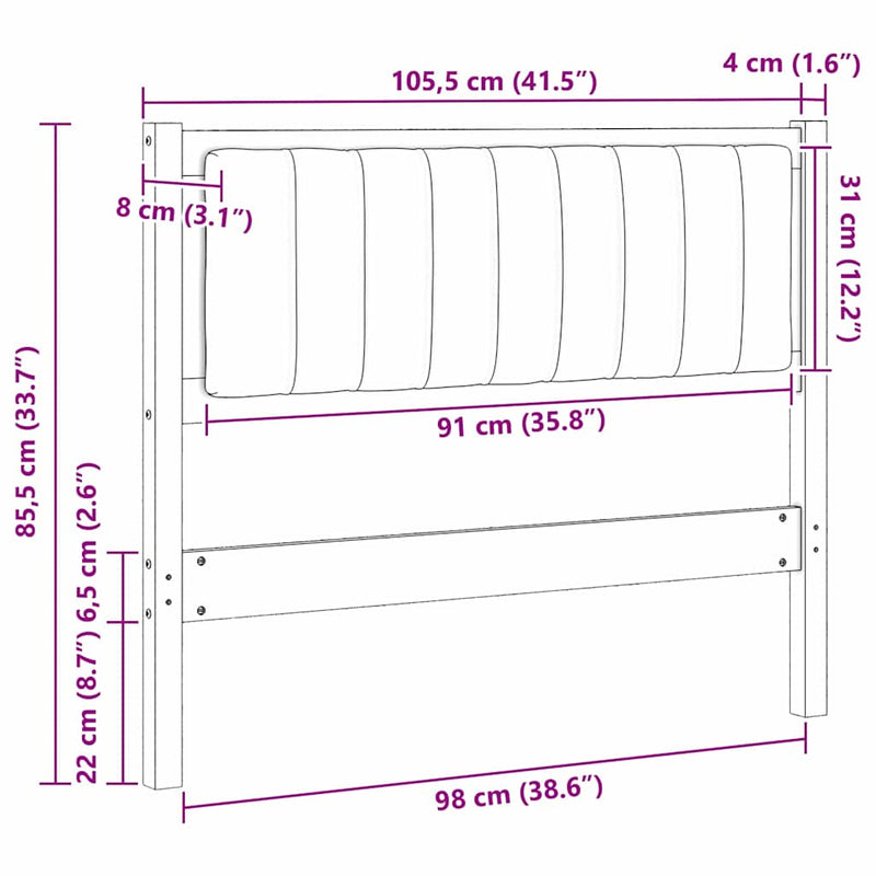 vidaXL Kárpitozott fejtámla fejtámlával Fehér 100 cm Tömör fenyőfa