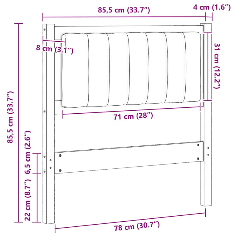 vidaXL Kárpitozott fejtámla fejtámlával Fehér 80 cm Tömör fenyőfa