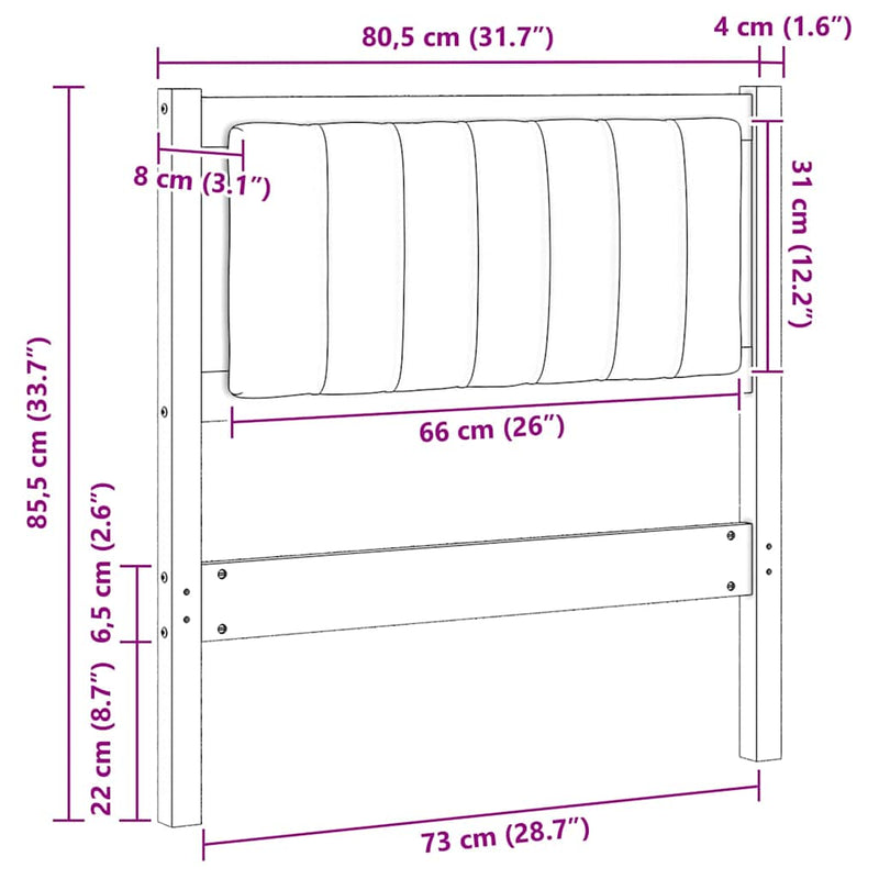 vidaXL Kárpitozott fejtámla fejtámlával Barna 75 cm Tömör fenyőfa