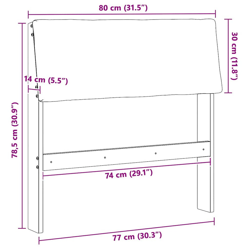vidaXL Kárpitozott fejtámla Sötétszürke 80 cm Tömör fenyőfa