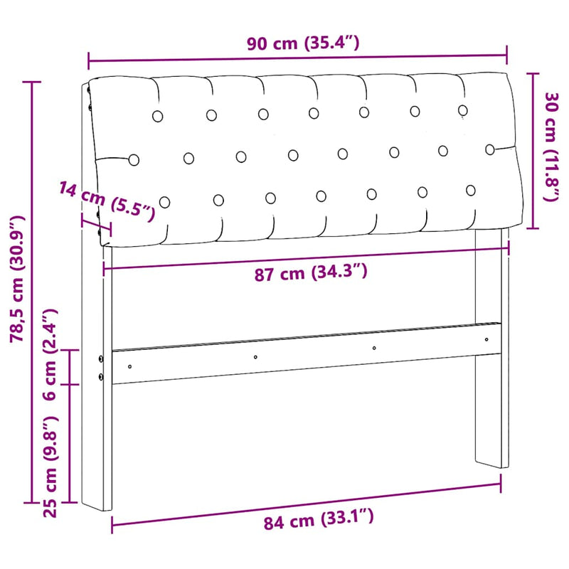 vidaXL Kárpitozott fejtámla Sötétszürke 90 cm Tömör fenyőfa