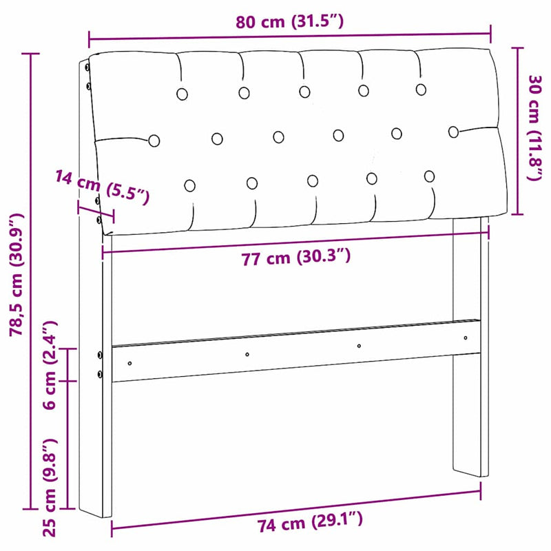 vidaXL Kárpitozott fejtámla Fekete 80 cm Tömör fenyőfa