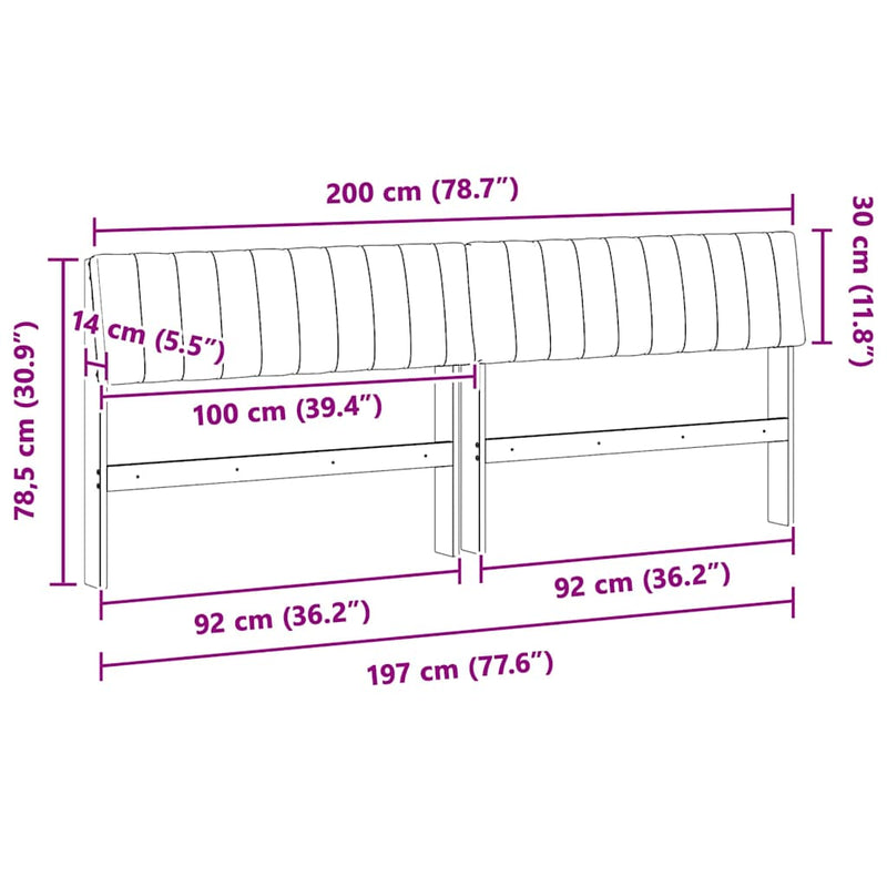 vidaXL Kárpitozott fejtámla Tópszínű 200 cm Tömör fenyőfa