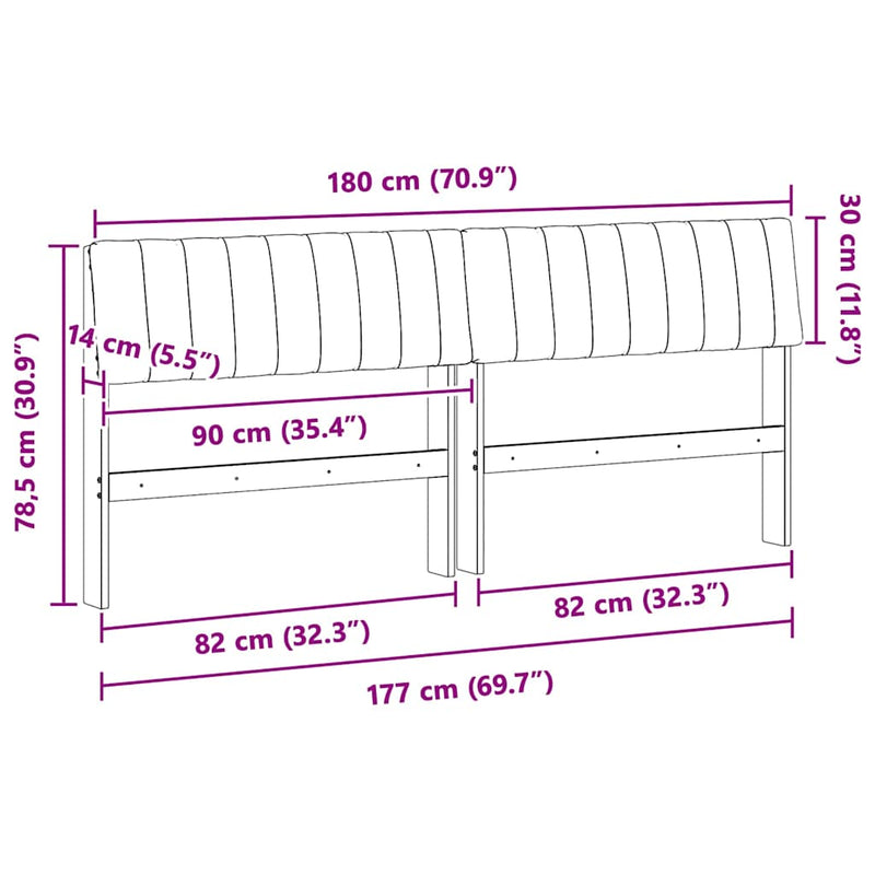 vidaXL Kárpitozott fejtámla Fekete 180 cm Tömör fenyőfa