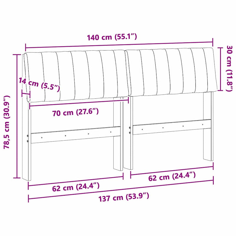 vidaXL Kárpitozott fejtámla Világosszürke 140 cm Tömör fenyőfa