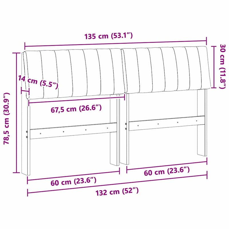 vidaXL Kárpitozott fejtámla Fekete 135 cm Tömör fenyőfa