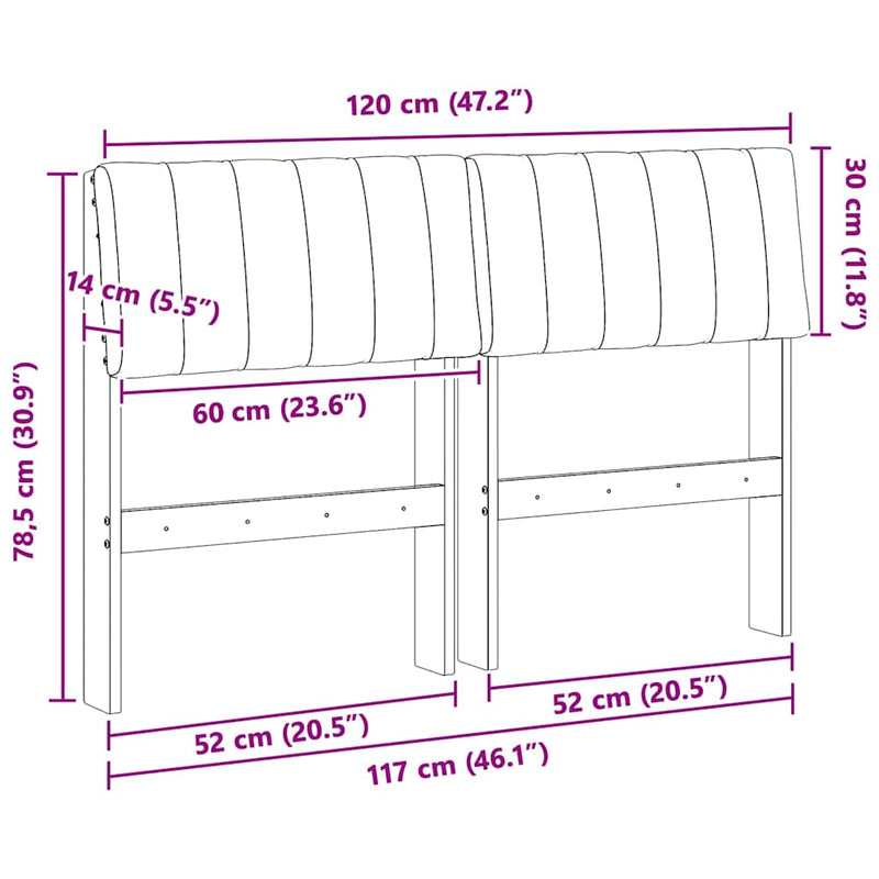 vidaXL Kárpitozott fejtámla Fekete 120 cm Tömör fenyőfa