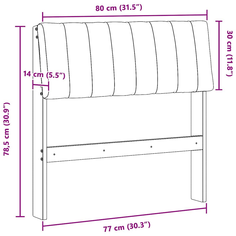 vidaXL Kárpitozott fejtámla Világosszürke 80 cm Tömör fenyőfa