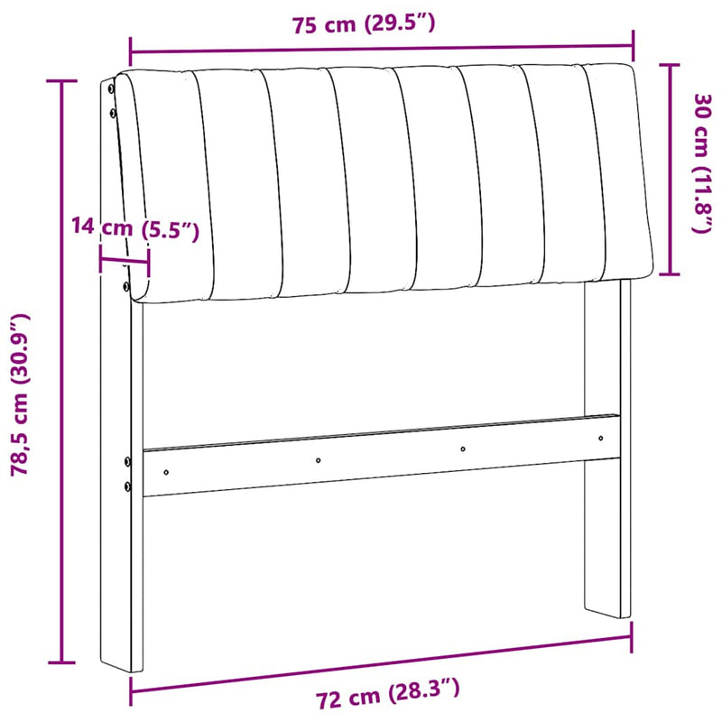 vidaXL Kárpitozott fejtámla Világosszürke 75 cm Tömör fenyőfa