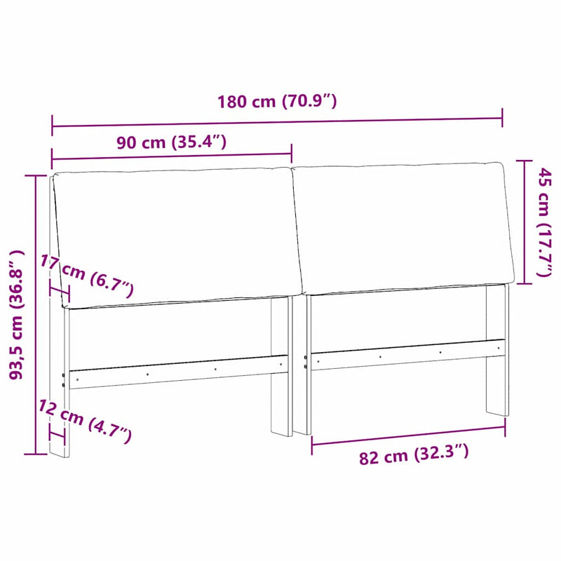 vidaXL Kárpitozott fejtámla Fekete 180 cm Tömör fenyőfa