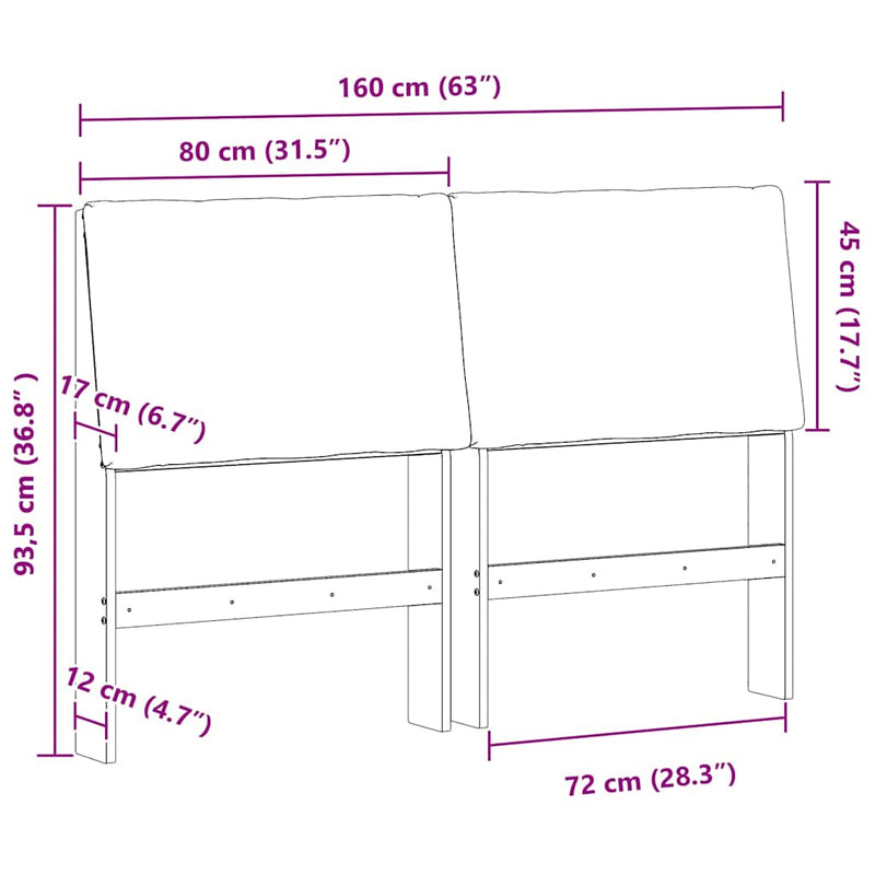 vidaXL Kárpitozott fejtámla Fekete 160 cm Tömör fenyőfa