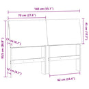 vidaXL Kárpitozott fejtámla Fekete 140 cm Tömör fenyőfa