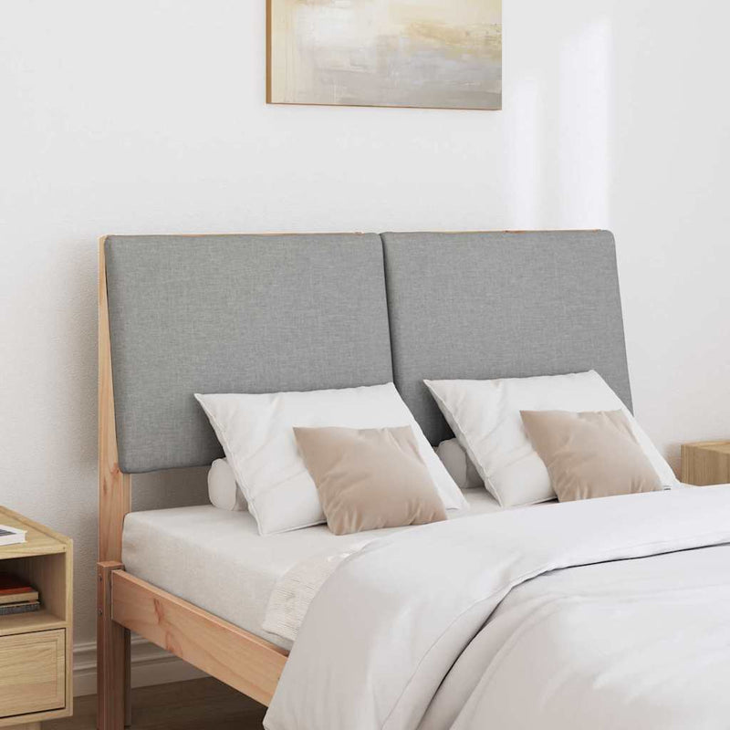 vidaXL Kárpitozott fejtámla Világosszürke 135 cm Tömör fenyőfa