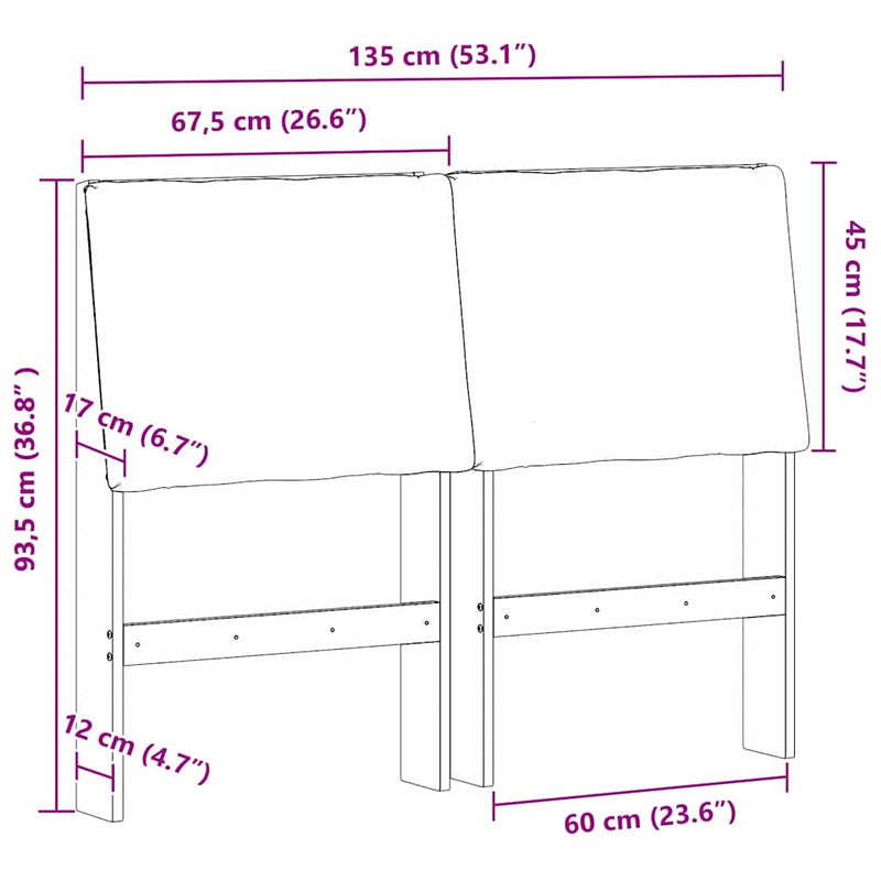 vidaXL Kárpitozott fejtámla Tópszínű 135 cm Tömör fenyőfa