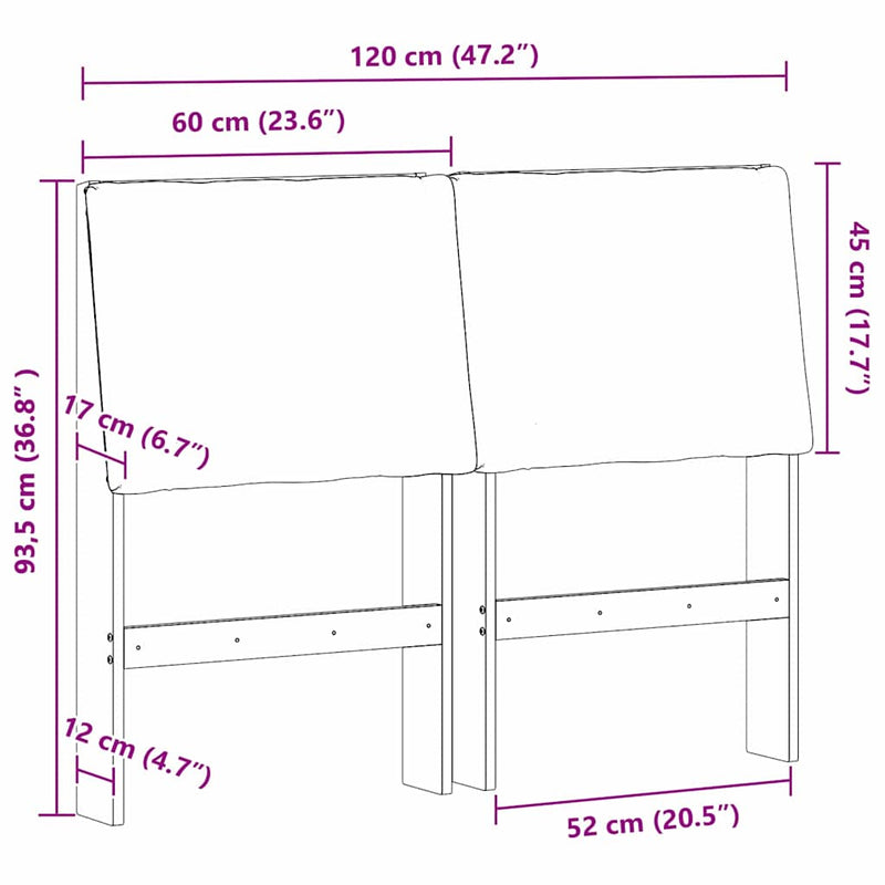 vidaXL Kárpitozott fejtámla Fekete 120 cm Tömör fenyőfa
