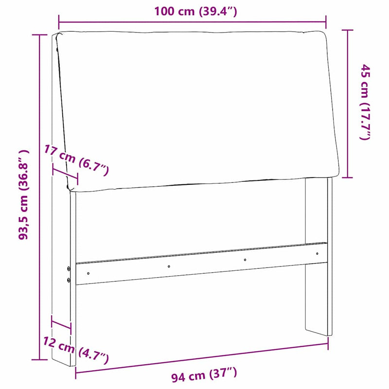 vidaXL Kárpitozott fejtámla Fekete 100 cm Tömör fenyőfa