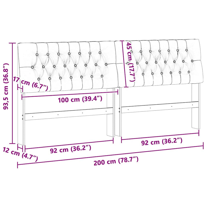 vidaXL Kárpitozott fejtámla Fekete 200 cm Tömör fenyőfa