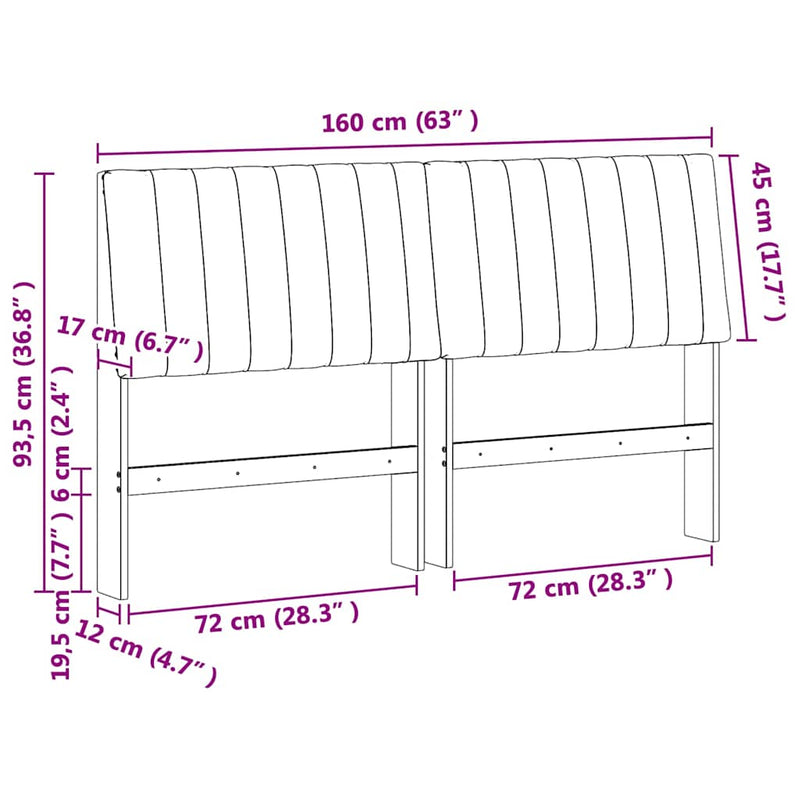 vidaXL Kárpitozott fejtámla Fekete 160 cm Tömör fenyőfa