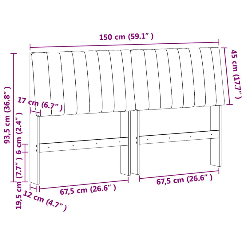 vidaXL Kárpitozott fejtámla Sötétszürke 150 cm Tömör fenyőfa