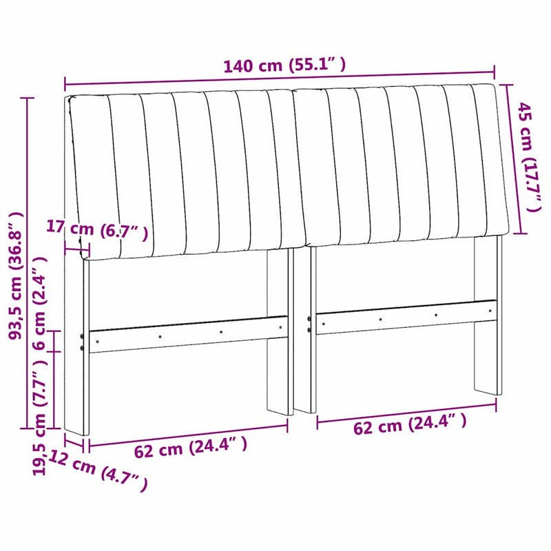 vidaXL Kárpitozott fejtámla Tópszínű 140 cm Tömör fenyőfa