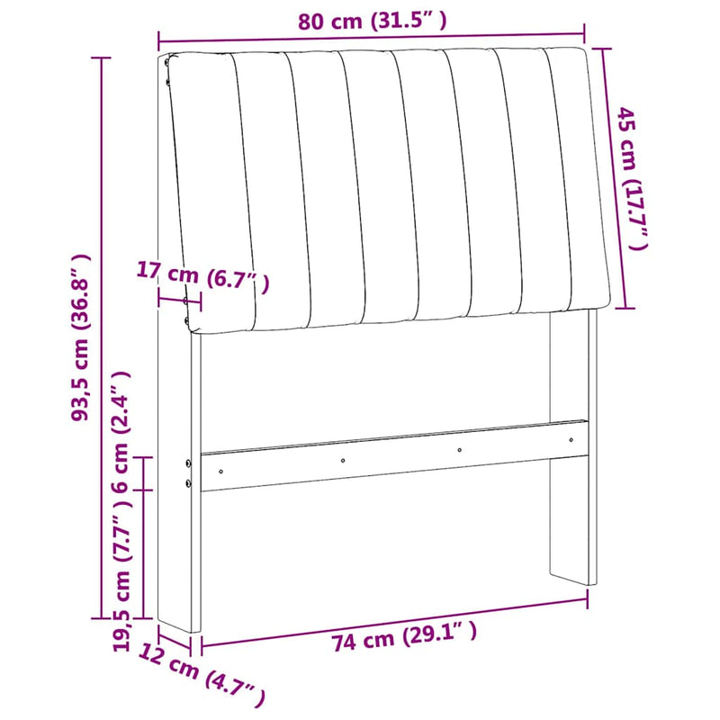 vidaXL Kárpitozott fejtámla Tópszínű 80 cm Tömör fenyőfa
