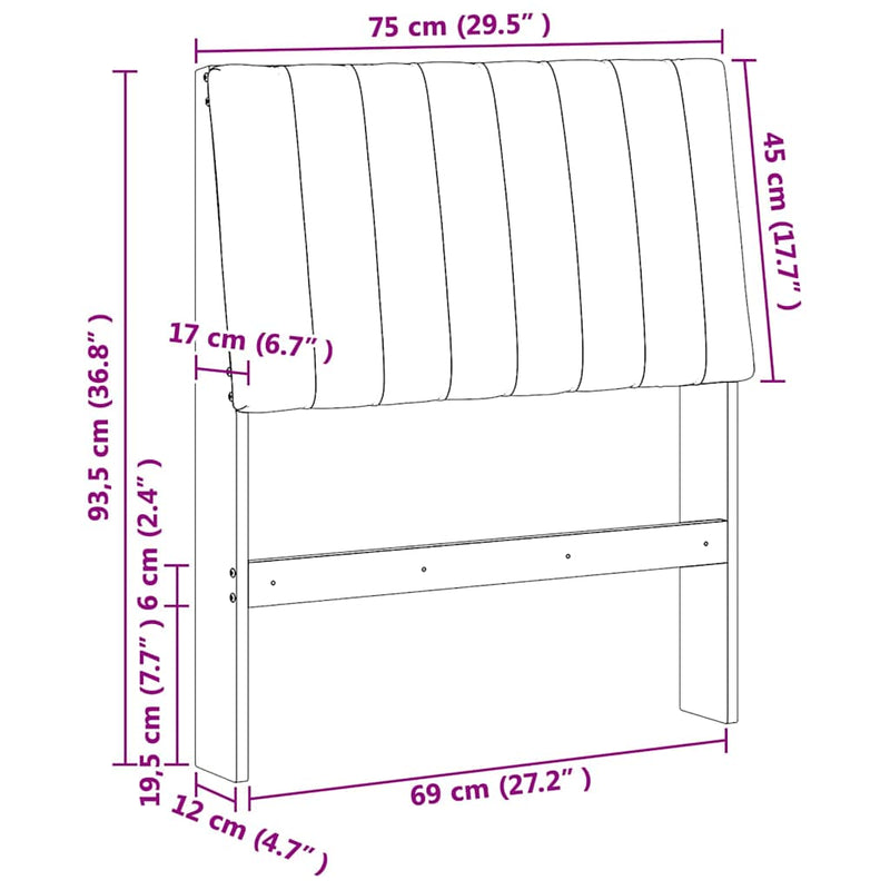 vidaXL Kárpitozott fejtámla Fekete 75 cm Tömör fenyőfa