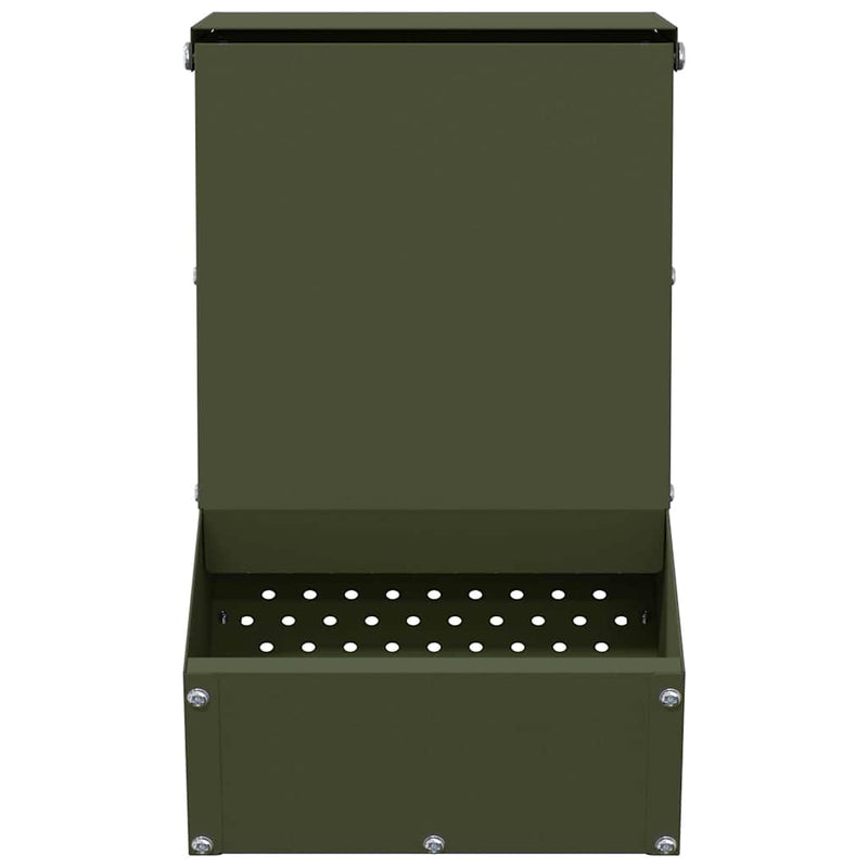 vidaXL Nyúl Etető Olajzöld 17,5 x 26 x 28,5 cm Hidegen Hengerelt Acél