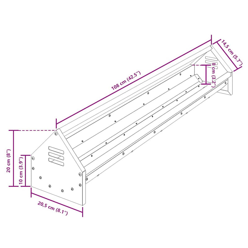 vidaXL Csirke Etető Tál Ezüst 108 x 20,5 x 20 cm Horganyzott acél