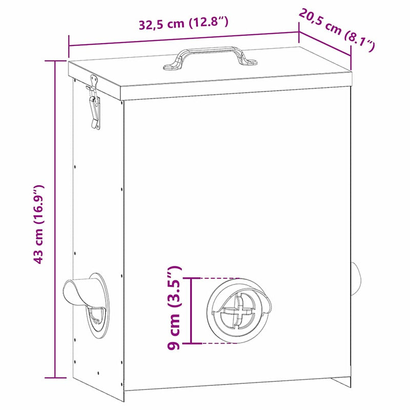 vidaXL Csirke etető Fekete 32,5 x 20,5 x 43 cm Hidegen Hengerelt Acél