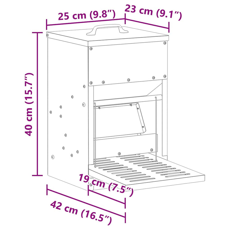 vidaXL Csirke Treadle Etető Ezüst 25 x 42 x 40 cm Horganyzott acél