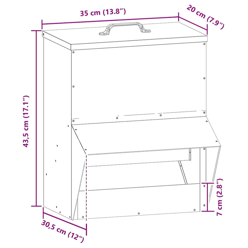 vidaXL Csirke etető Olajzöld 20 x 25 x 35 cm Hidegen Hengerelt Acél