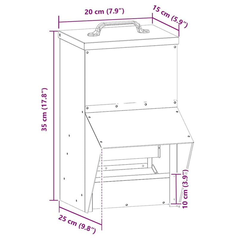 vidaXL Csirke etető Fekete 20 x 25 x 35 cm Hidegen Hengerelt Acél