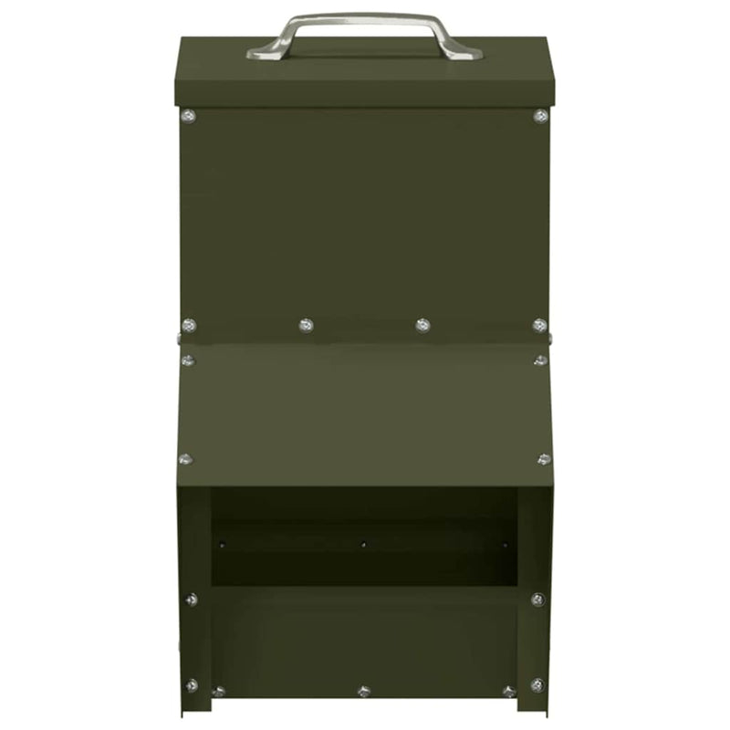 vidaXL Csirke etető Olajzöld 20 x 25 x 35 cm Hidegen Hengerelt Acél