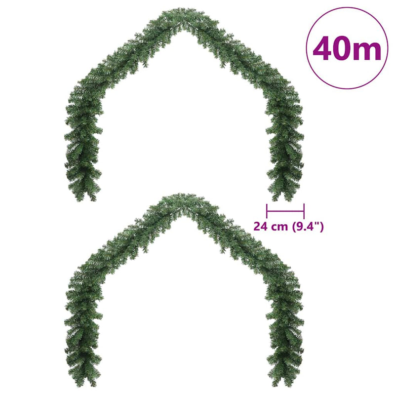 vidaXL Karácsonyi girland 2 pcs Zöld 40 m PVC