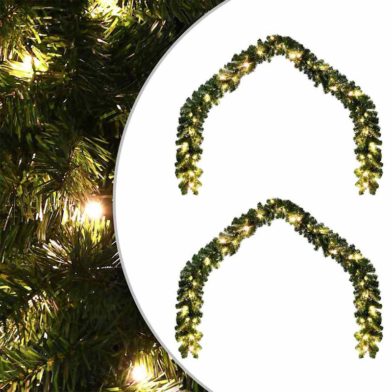 vidaXL Karácsonyi girlanda 600 LED-del 2 pcs Zöld PVC