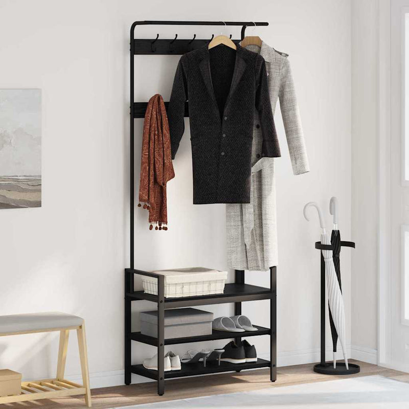 vidaXL Kabáthorog polcokkal Egyéb Musta tammi 75 x 34 x 184 cm Faanyag