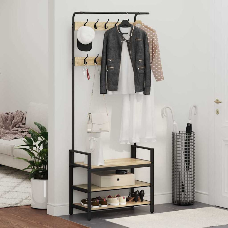 vidaXL Kabáthorog polcokkal sonoma tölgy 75 x 34 x 184 cm Faanyag