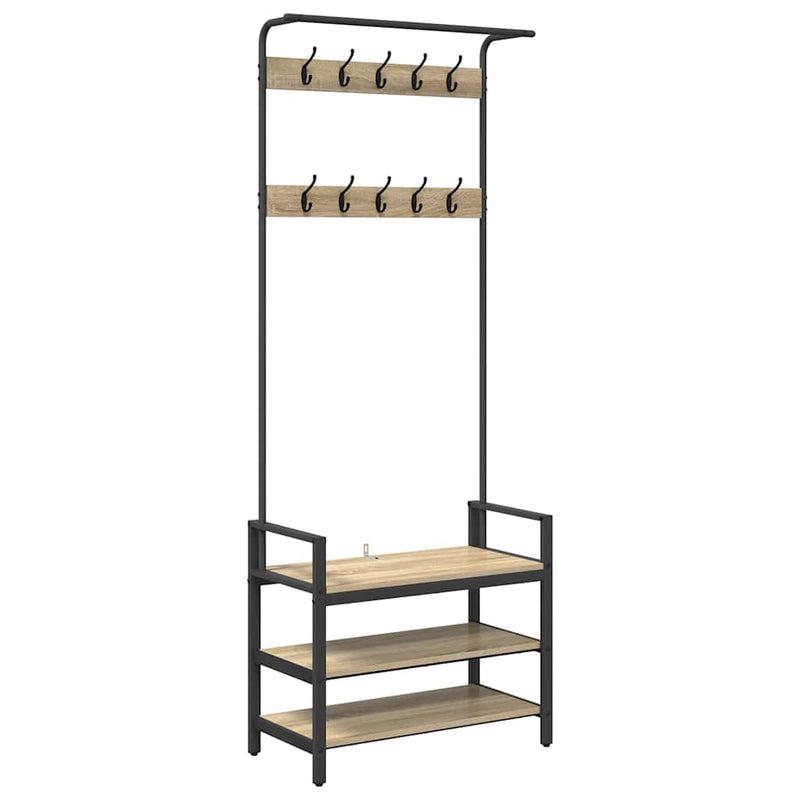 vidaXL Kabáthorog polcokkal sonoma tölgy 75 x 34 x 184 cm Faanyag