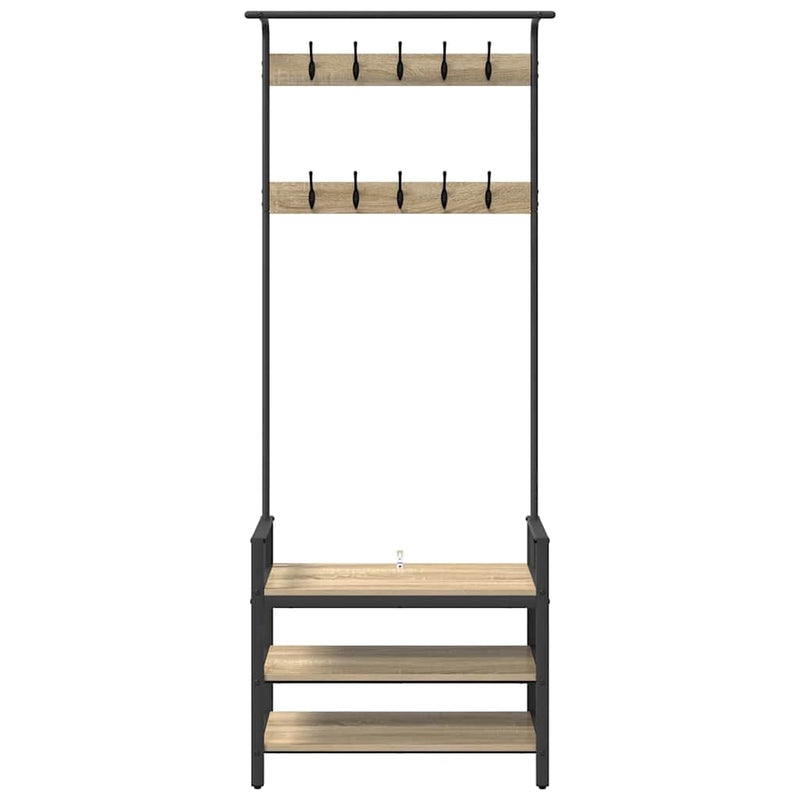 vidaXL Kabáthorog polcokkal sonoma tölgy 75 x 34 x 184 cm Faanyag