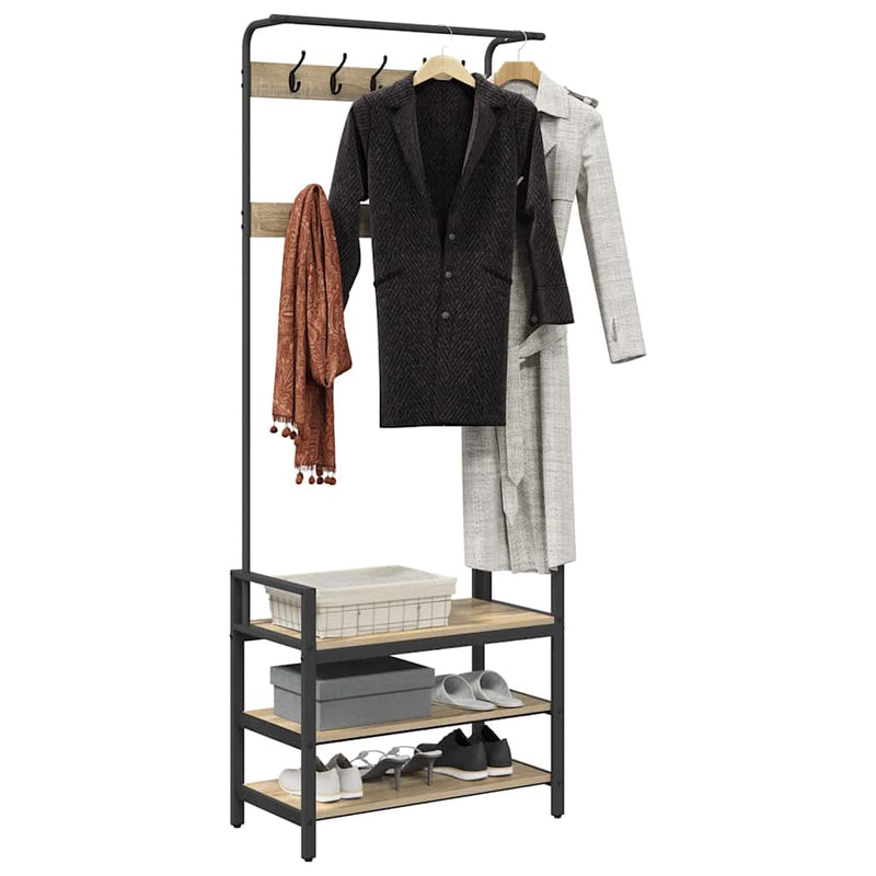 vidaXL Kabáthorog polcokkal sonoma tölgy 75 x 34 x 184 cm Faanyag