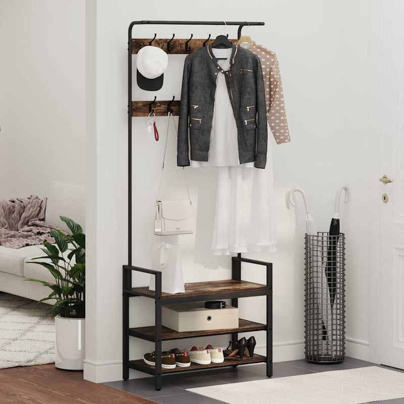 vidaXL Kabáthorog polcokkal Füstölt tölgy 75 x 34 x 184 cm Faanyag