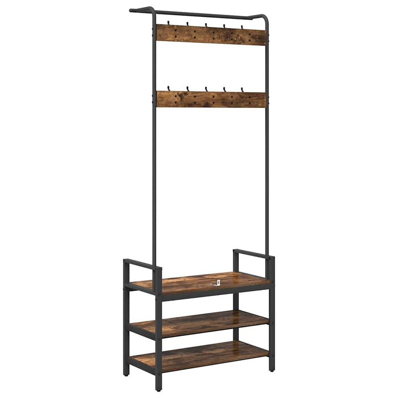 vidaXL Kabáthorog polcokkal Füstölt tölgy 75 x 34 x 184 cm Faanyag