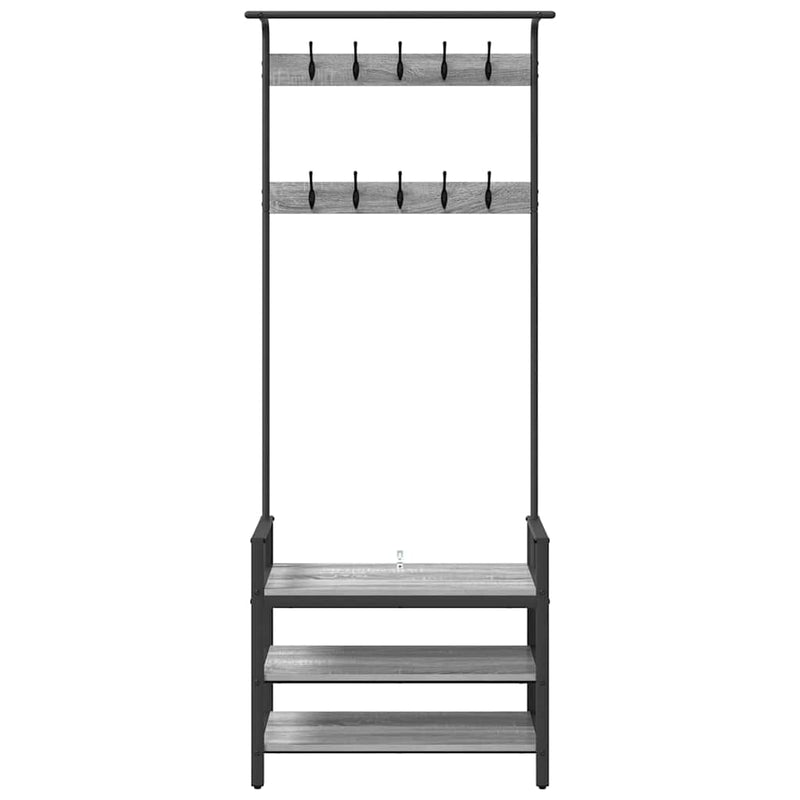 vidaXL Kabáthorog polcokkal Szürke sonoma 75 x 34 x 184 cm Faanyag