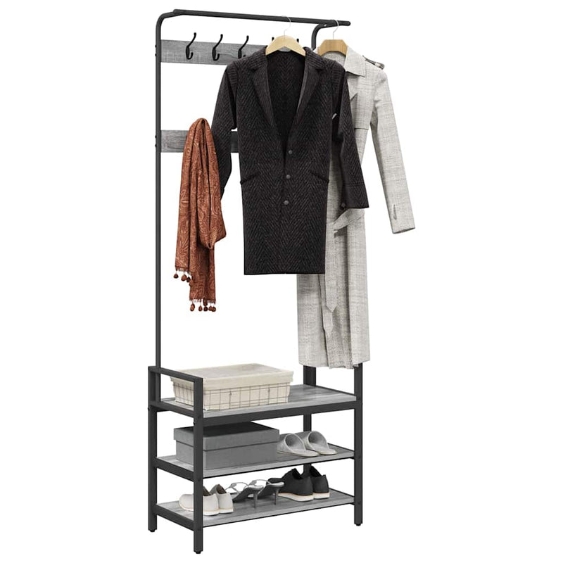 vidaXL Kabáthorog polcokkal Szürke sonoma 75 x 34 x 184 cm Faanyag