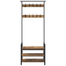 vidaXL Kabáthorog polcokkal tárolóval Öreg fa 75 x 34 x 184 cm Faanyag